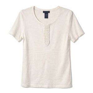 🦜KAREN SCOTT White Short Sleeve Top with center ruffle - M
